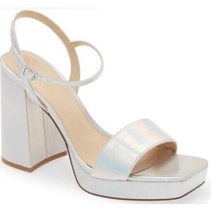 Open Edit from Nordstrom Noella Ankle Strap Platform Sandal Silver Size 7.5 NWOB